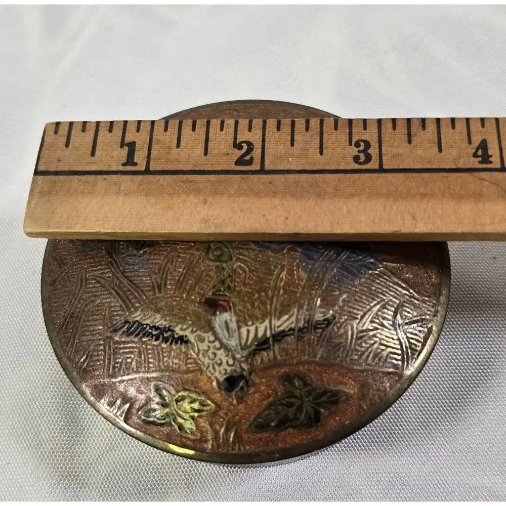 Intricate Floral Vintage Enameled Brass Trinket Box